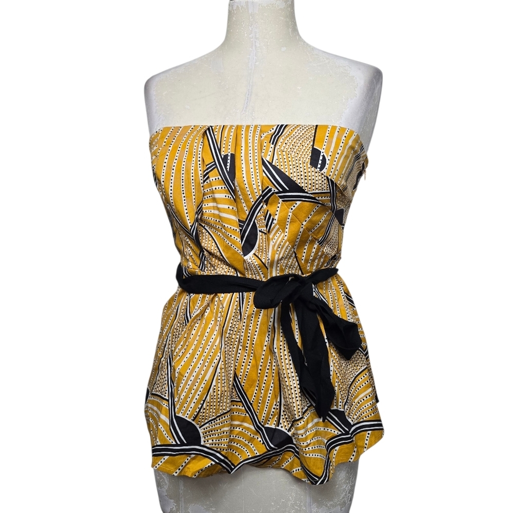 Anthropologie Floreat Yellow Black Belted Strapless Top 4